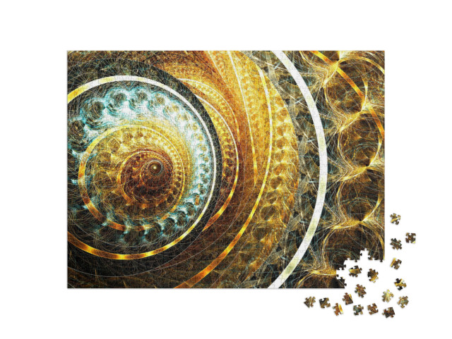 Golden Futuristic Clockwork Illustration. Modern Bright D... Jigsaw Puzzle with 1000 pieces