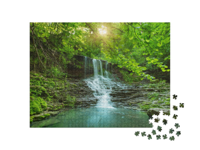 Beautiful Mountain Rainforest Waterfall with Fast Flowing... Jigsaw Puzzle with 1000 pieces