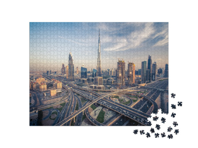 Dubai Skyline with Beautiful City Close to Its Busiest Hi... Jigsaw Puzzle with 1000 pieces