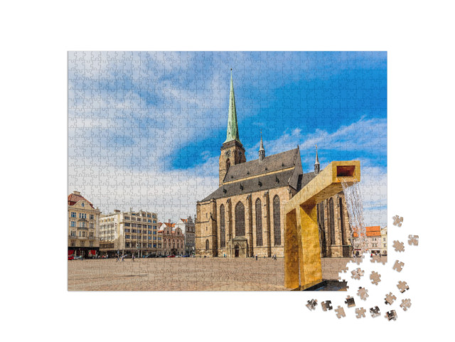 St. Bartholomew's Cathedral in the Main Square of Plzen w... Jigsaw Puzzle with 1000 pieces