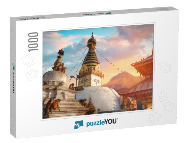 Swayambhunath - the Buddhist Temple & the Village Center... Jigsaw Puzzle with 1000 pieces