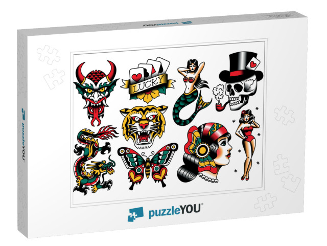 Vector Set of Old School Tattoo Designs... Jigsaw Puzzle