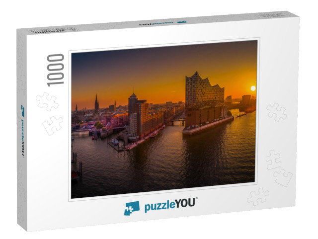 Sunrise in Hamburg Over the Harbor... Jigsaw Puzzle with 1000 pieces