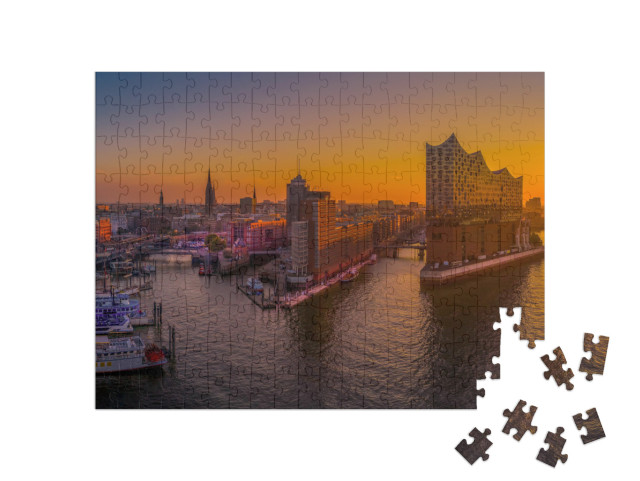 Sunrise in Hamburg with the Elbe Philharmonic Hall... Jigsaw Puzzle with 200 pieces