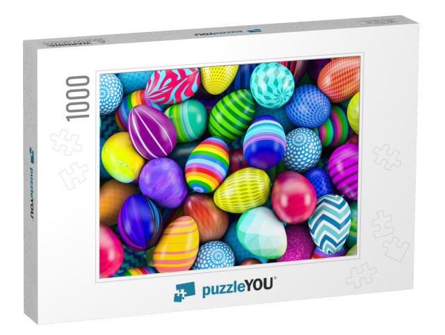 Pile of Colorful Easter Eggs 3D Illustration... Jigsaw Puzzle with 1000 pieces