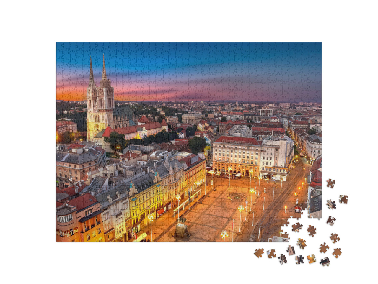 Zagreb Croatia At Sunset. Aerial View from Above of Ban J... Jigsaw Puzzle with 1000 pieces