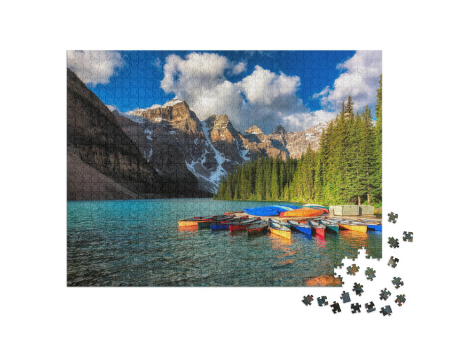 Canoes on Moraine Lake, Banff National Park in the Rocky... Jigsaw Puzzle with 1000 pieces