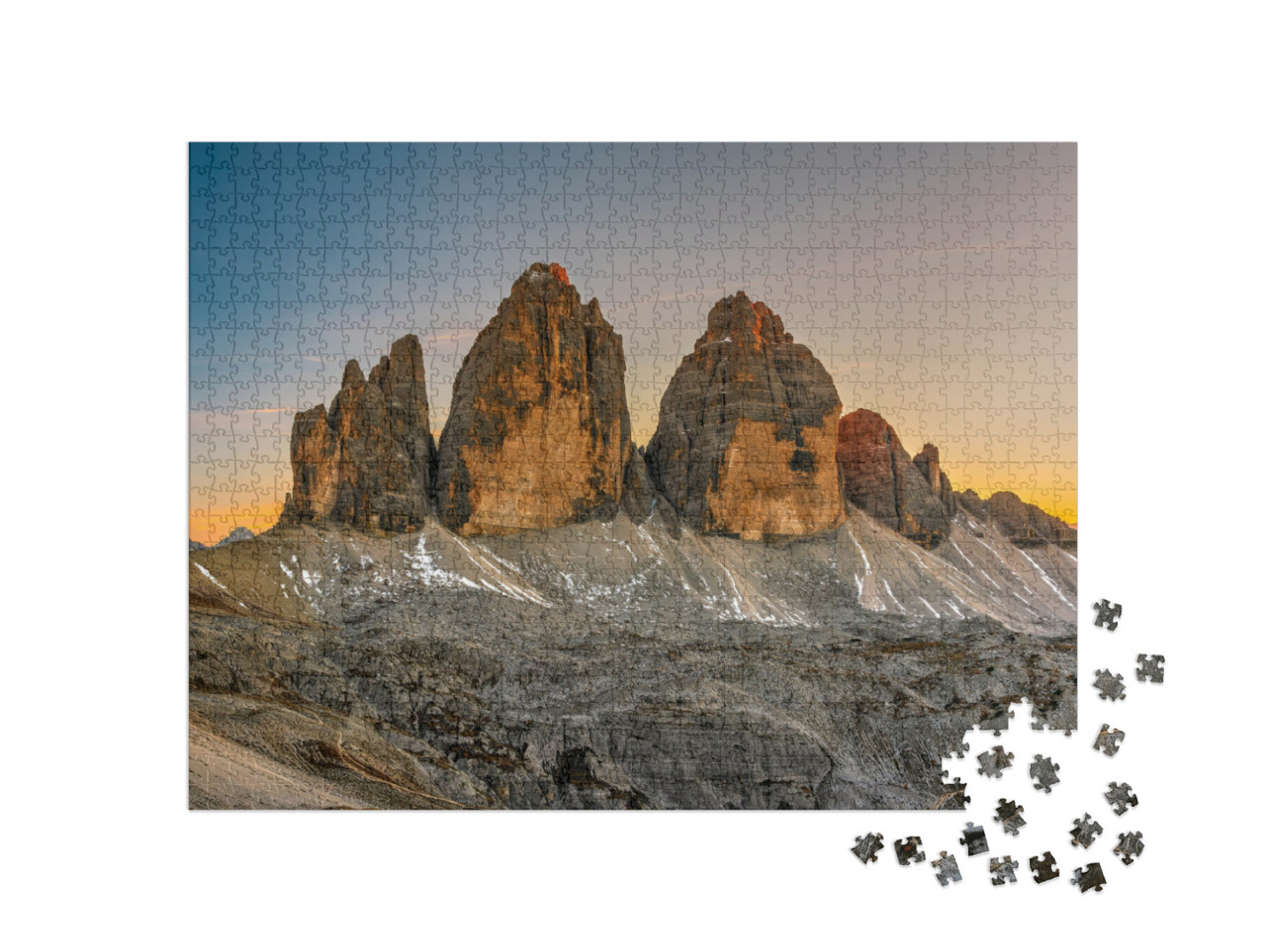 Tre Cime Di Lavaredo Peaks or Drei Zinnen At Sunset, Dobb... Jigsaw Puzzle with 1000 pieces