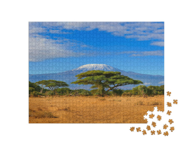 Kilimanjaro Mountain Tanzania Snow Capped Under Cloudy Bl... Jigsaw Puzzle with 1000 pieces