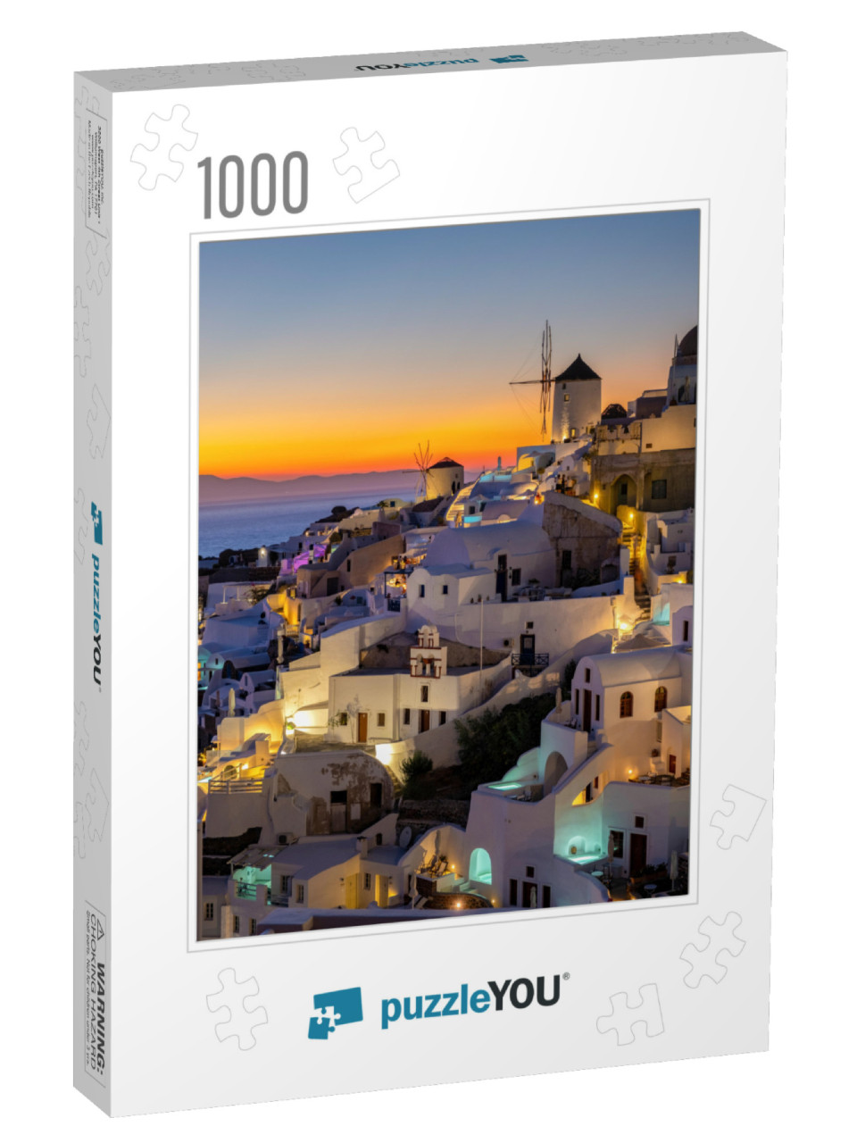 Sunset At the Island of Santorini Greece, Beautiful White... Jigsaw Puzzle with 1000 pieces