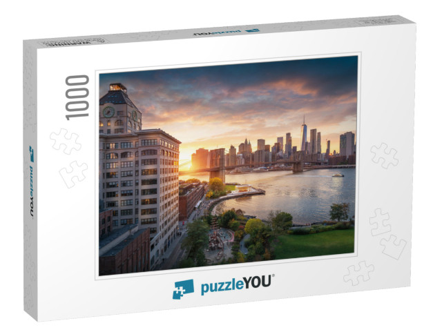 Famous Brooklyn Bridge in New York City with Financial Di... Jigsaw Puzzle with 1000 pieces