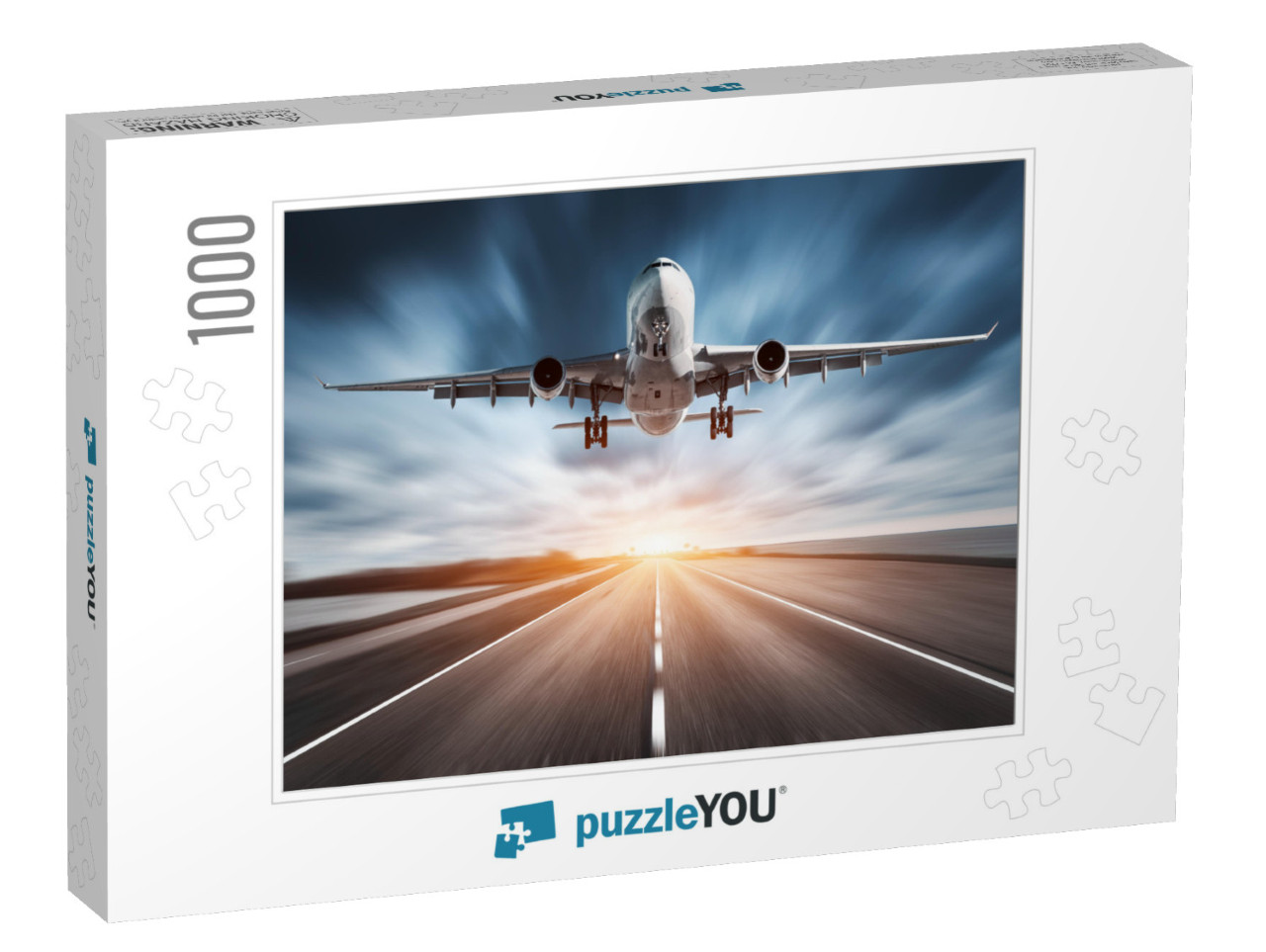 Airplane & Road with Motion Blur Effect At Sunset. Landsc... Jigsaw Puzzle with 1000 pieces