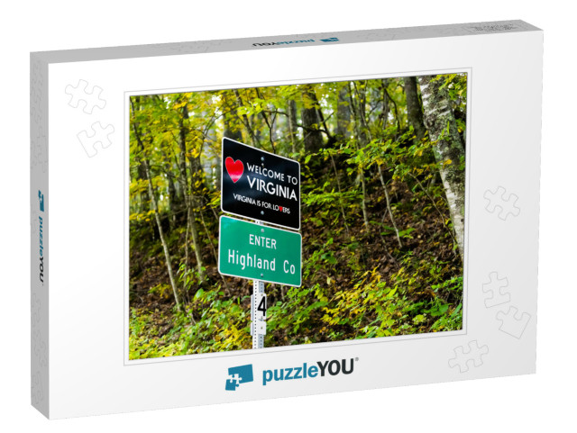 Red Heart Sign on Highway in Virginia with Welcome to Sta... Jigsaw Puzzle