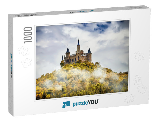 Castle on a Wooded Mountain in the Fog Under Clouds, Hohe... Jigsaw Puzzle with 1000 pieces