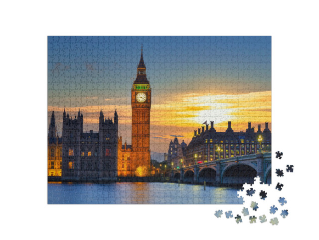 Big Ben & Westminster Bridge in London At Sunset, Uk... Jigsaw Puzzle with 1000 pieces