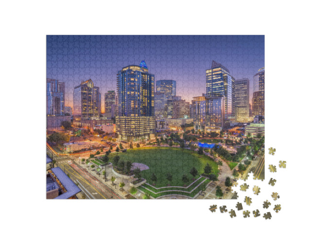 Charlotte, North Carolina, USA Uptown Skyline At Twilight... Jigsaw Puzzle with 1000 pieces