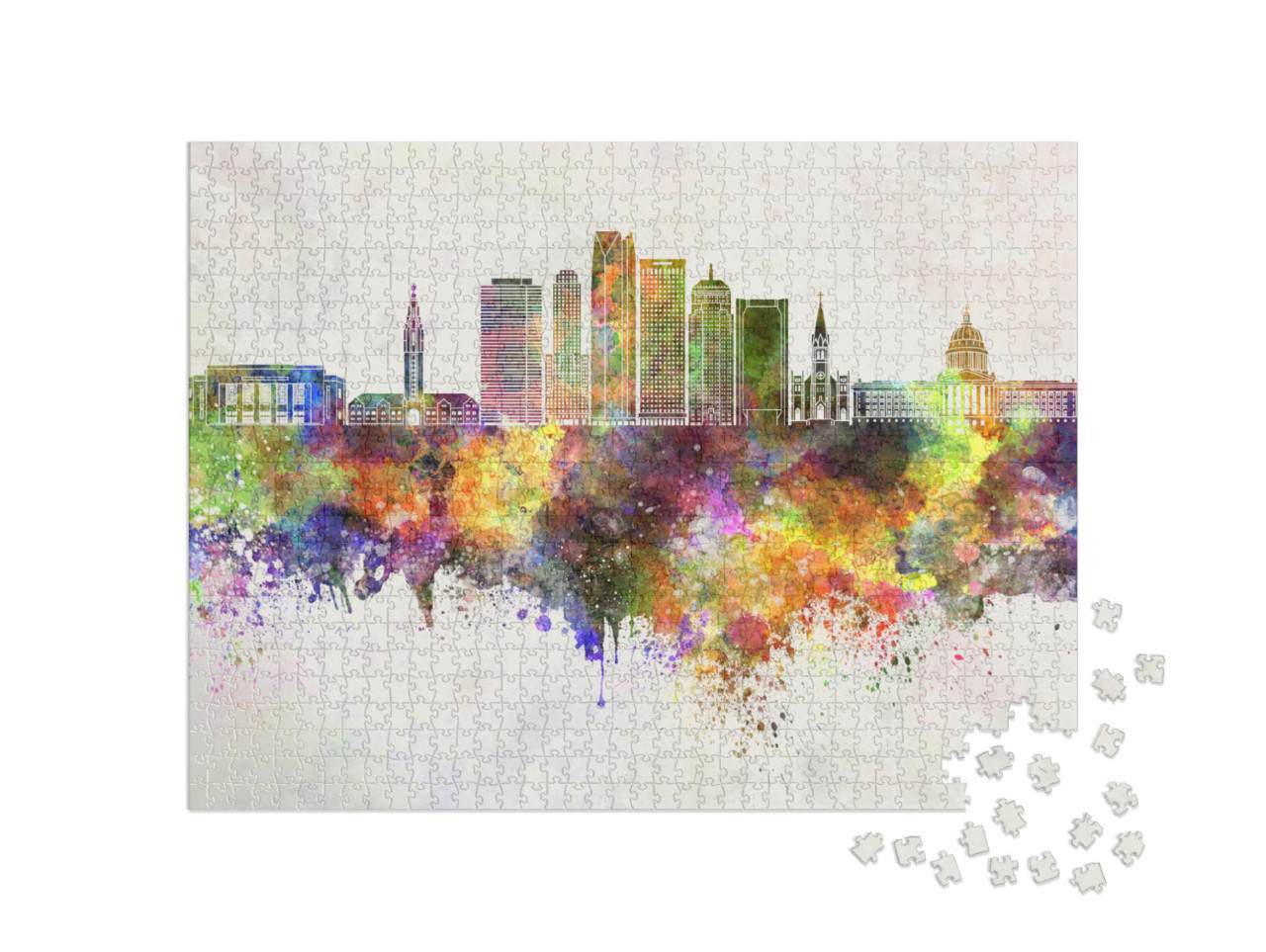 Oklahoma City Skyline in Watercolor Background... Jigsaw Puzzle with 1000 pieces