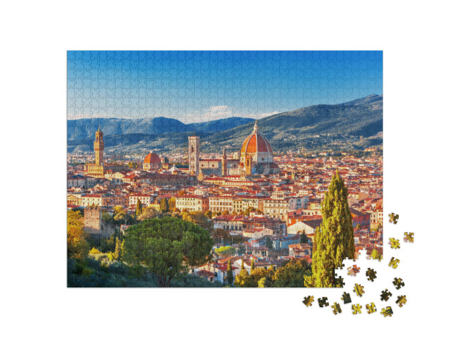 View of Florence, Ponte Vecchio, Palazzo Vecchio & Floren... Jigsaw Puzzle with 1000 pieces