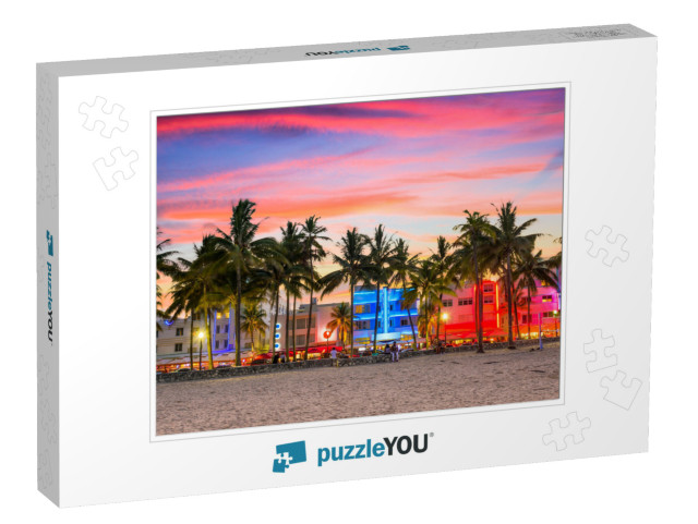 Miami Beach, Florida, USA on Ocean Drive At Sunset... Jigsaw Puzzle