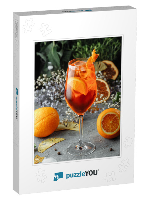 Aperol Spritz Cocktail on a Gray Concrete Background. a G... Jigsaw Puzzle