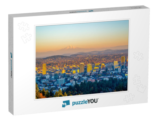 City of Portland Oregon & Mount Hood in Autumn, Oregon-Us... Jigsaw Puzzle