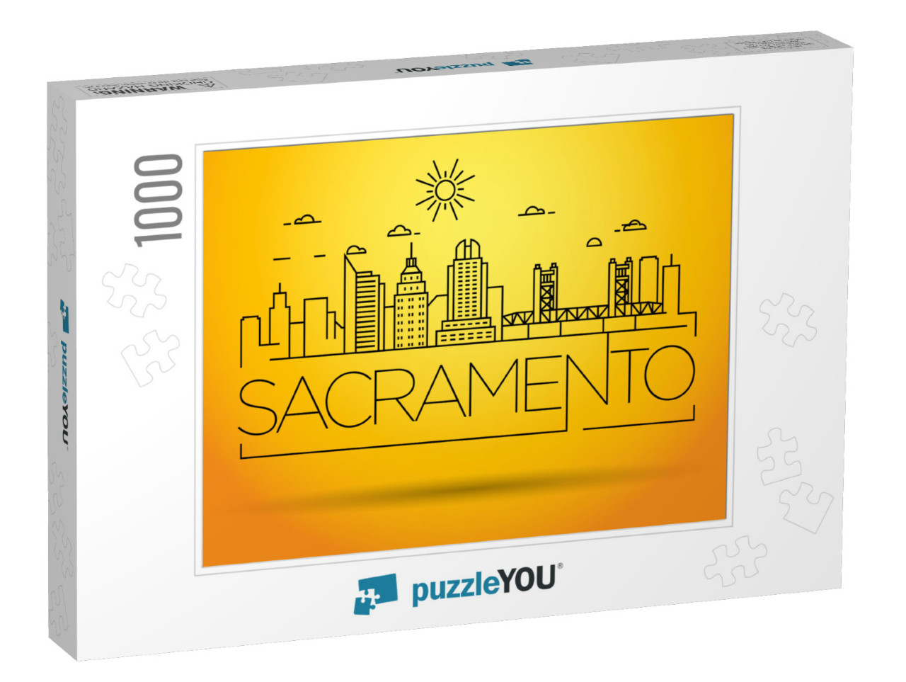 Minimal Sacramento Linear City Skyline with Typographic D... Jigsaw Puzzle with 1000 pieces