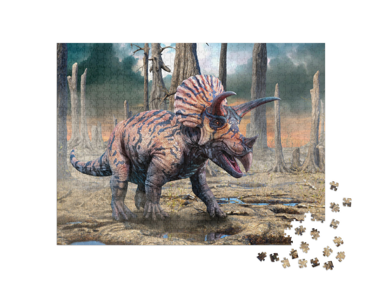 Triceratops from the Cretaceous Era Scene 3D Illustration... Jigsaw Puzzle with 1000 pieces