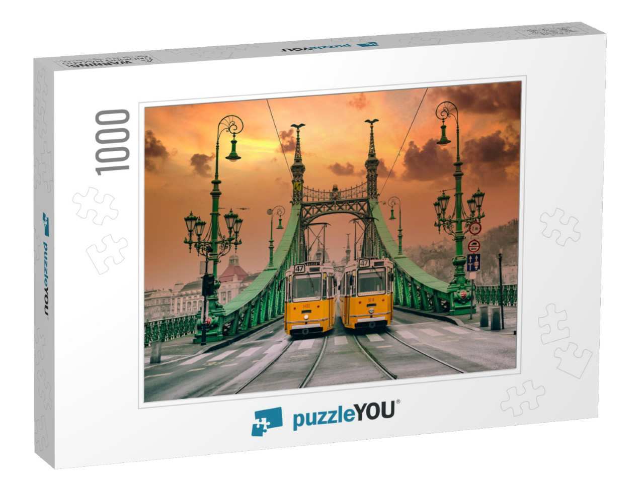 Two Old Yellows Trams on the Liberty Bridge in Budapest... Jigsaw Puzzle with 1000 pieces