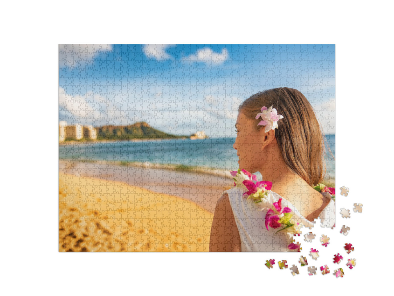 Hawaii Woman Wearing Lei Flower Necklace & Hair Accessory... Jigsaw Puzzle with 1000 pieces