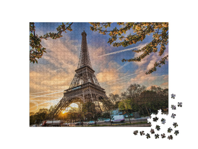 Eiffel Tower with Spring Tree in Paris, France... Jigsaw Puzzle with 1000 pieces