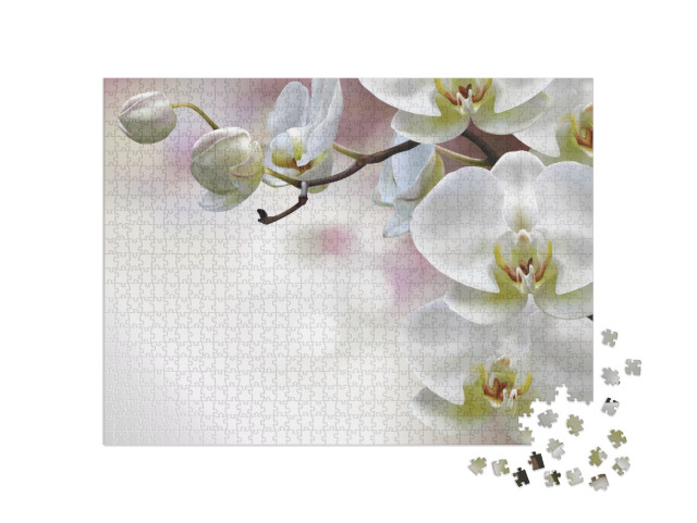 Moon Orchids Flowers Closeup on Purple Gradient with Boke... Jigsaw Puzzle with 1000 pieces