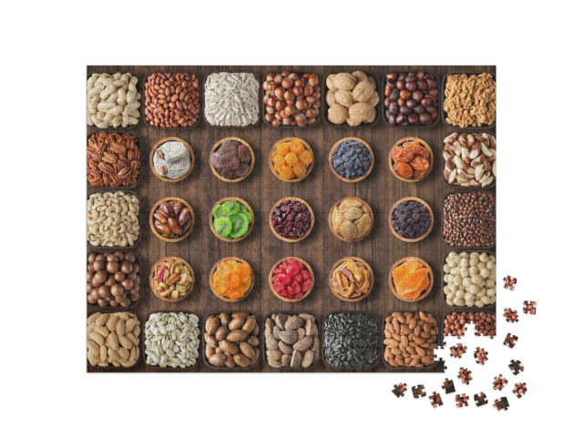 Mix Nuts & Dried Fruit on Table Background... Jigsaw Puzzle with 1000 pieces