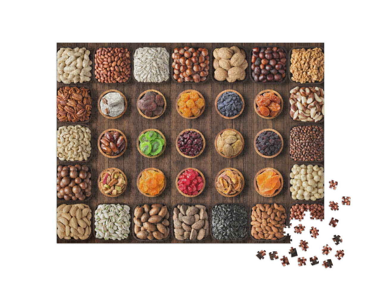 Mix Nuts & Dried Fruit on Table Background... Jigsaw Puzzle with 1000 pieces