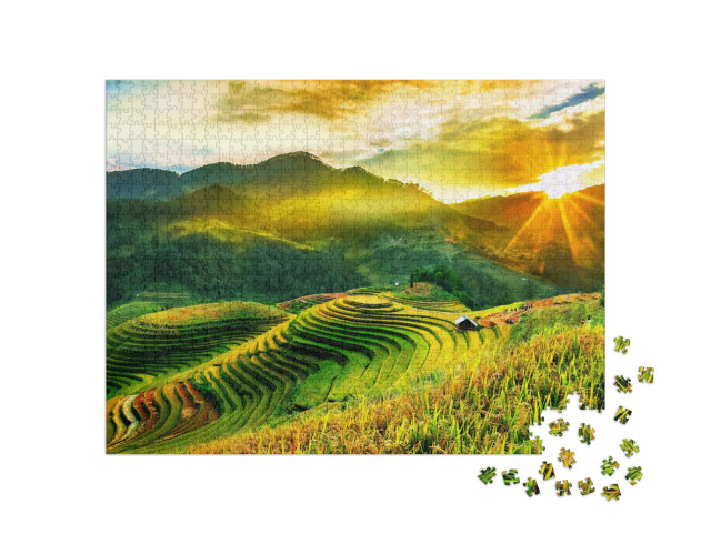 Rice Fields on Terraced of Mu Cang Chai, Yenbai, Vietnam... Jigsaw Puzzle with 1000 pieces