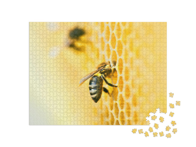 Macro Photo of a Bee Hive on a Honeycomb with Copy Space... Jigsaw Puzzle with 1000 pieces