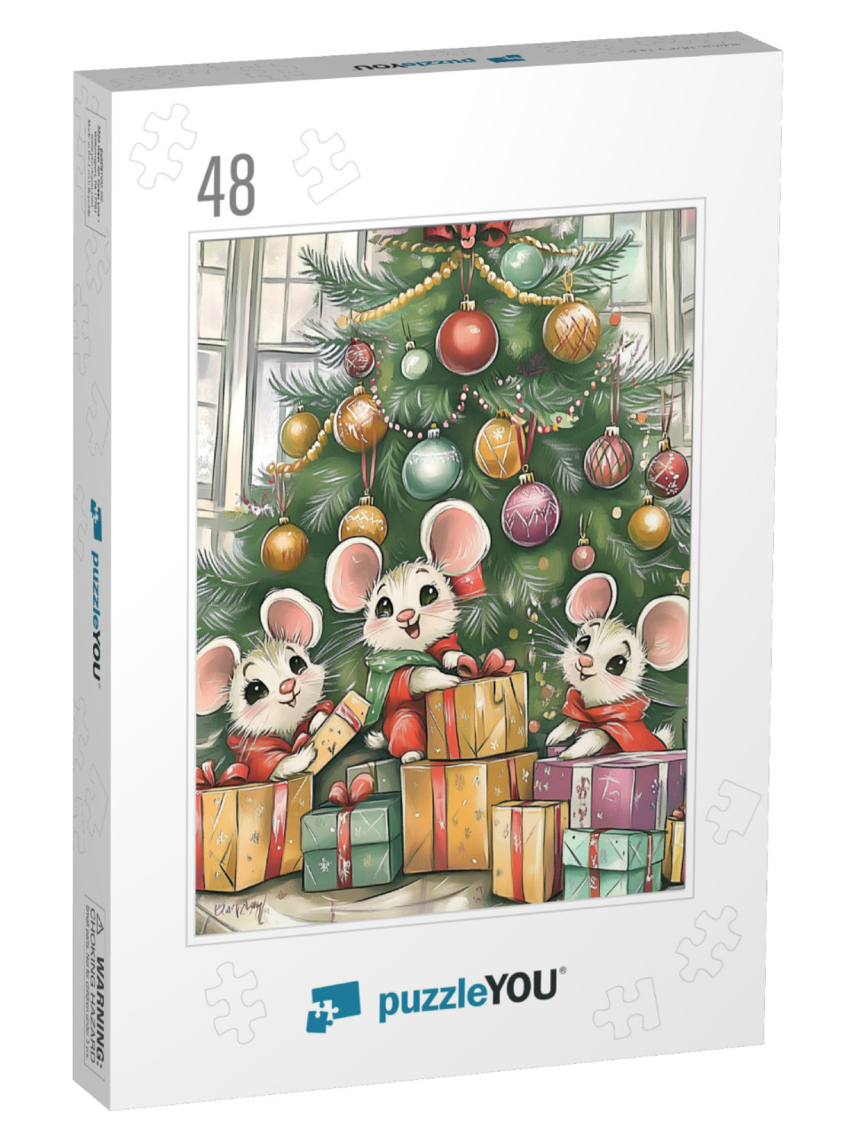 Mouse Children Open Their Presents Jigsaw Puzzle with 48 pieces