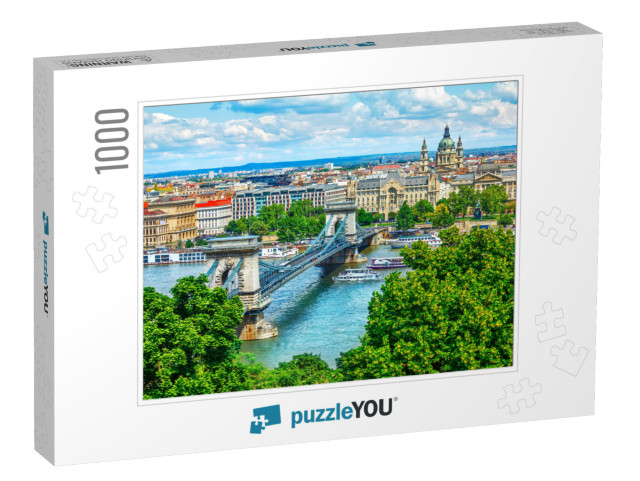 Chain Bridge on Danube River in Budapest City. Hungary. U... Jigsaw Puzzle with 1000 pieces