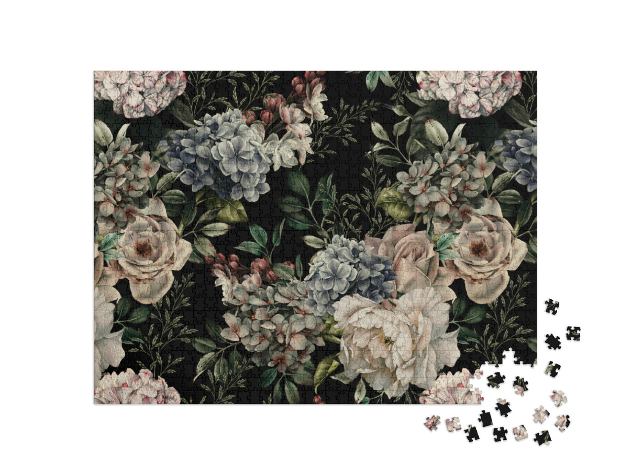 Seamless Floral Pattern with Flowers on Dark Background... Jigsaw Puzzle with 1000 pieces