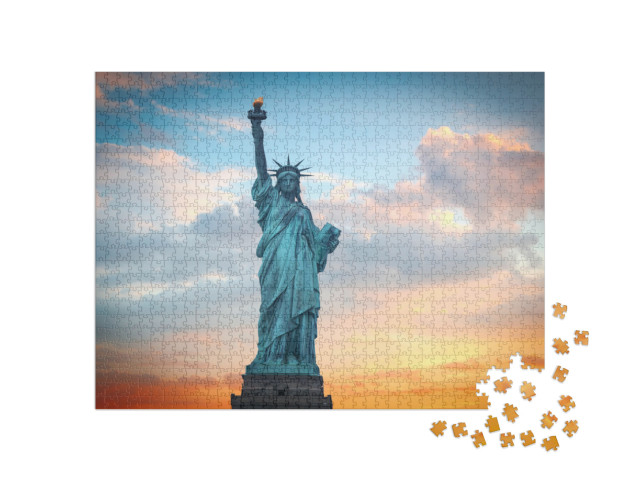 Statue of Liberty on the Background of Colorful Dawn Sky... Jigsaw Puzzle with 1000 pieces