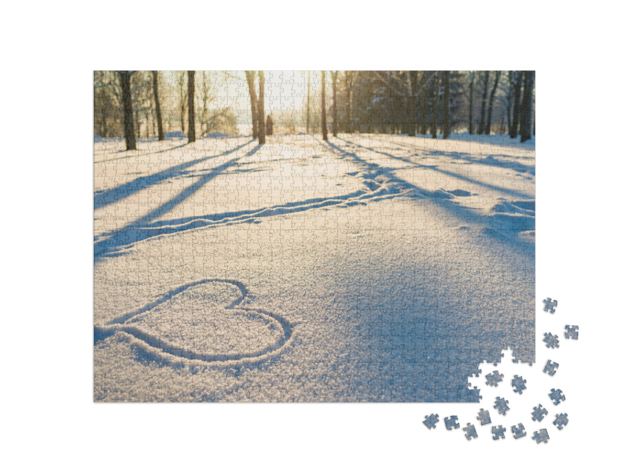 Drawn Heart in a Snow Landscape. Winter Evening Sunset Ni... Jigsaw Puzzle with 1000 pieces