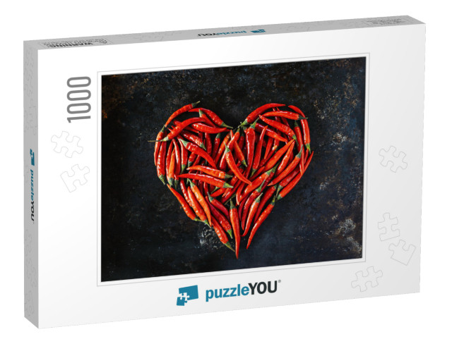 Red Chili Peppers in Heart Shape, for Valentines Day on O... Jigsaw Puzzle with 1000 pieces