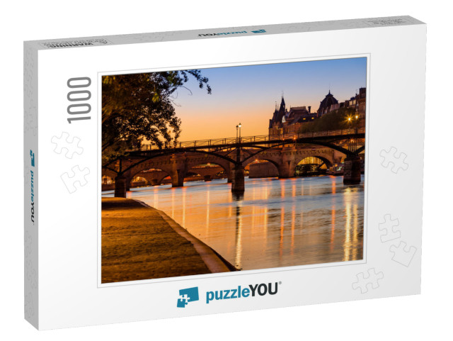 Sunrise on the Seine River Banks, Pont Des Arts & Pont Ne... Jigsaw Puzzle with 1000 pieces