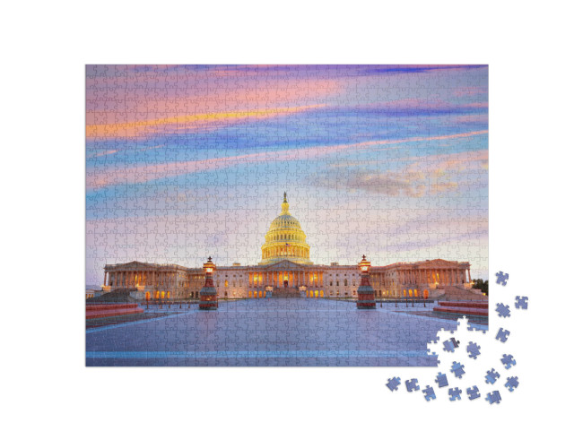 Capitol Building Washington Dc Sunset At Us Congress Usa... Jigsaw Puzzle with 1000 pieces