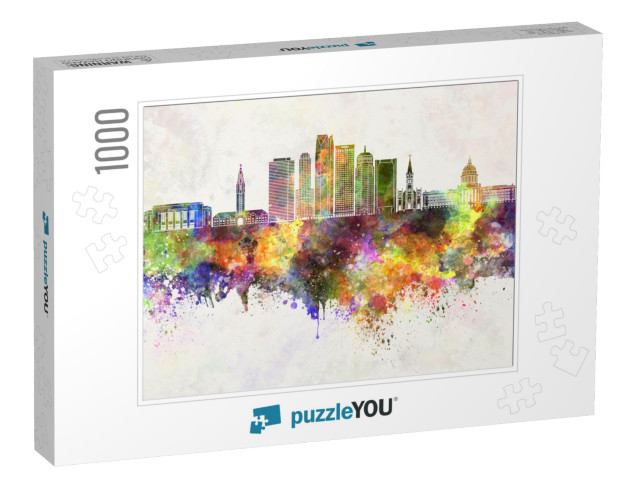 Oklahoma City Skyline in Watercolor Background... Jigsaw Puzzle with 1000 pieces