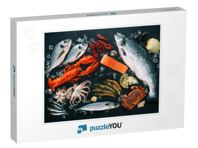 Fresh Fish & Seafood Arrangement on Black Stone Backgroun... Jigsaw Puzzle