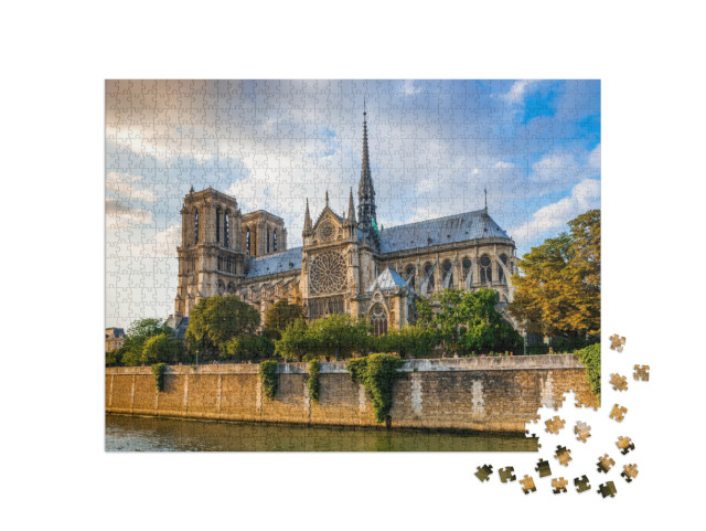 Gorgeous Sunset Over Notre Dame Cathedral with Puffy Clou... Jigsaw Puzzle with 1000 pieces