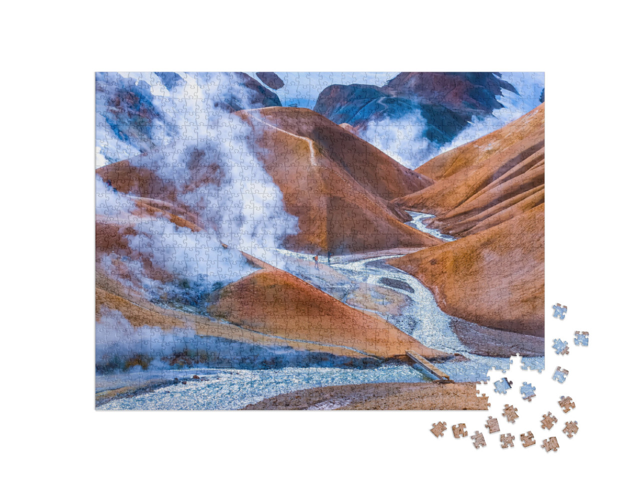 Landscape View of Geothermal Smoking Field with People, K... Jigsaw Puzzle with 1000 pieces