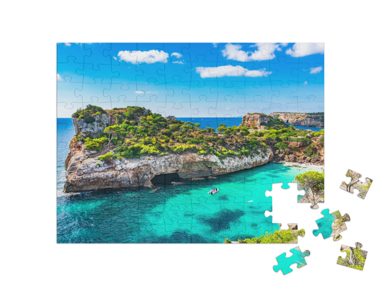 Spain Mediterranean Sea, Majorca Beach of Cala Moro Beaut... Jigsaw Puzzle with 100 pieces