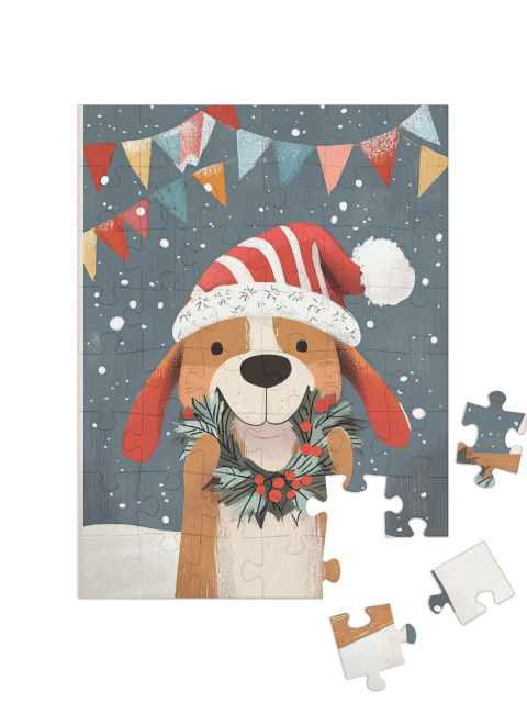 Cute Dog in Winter Outfit Jigsaw Puzzle with 48 pieces