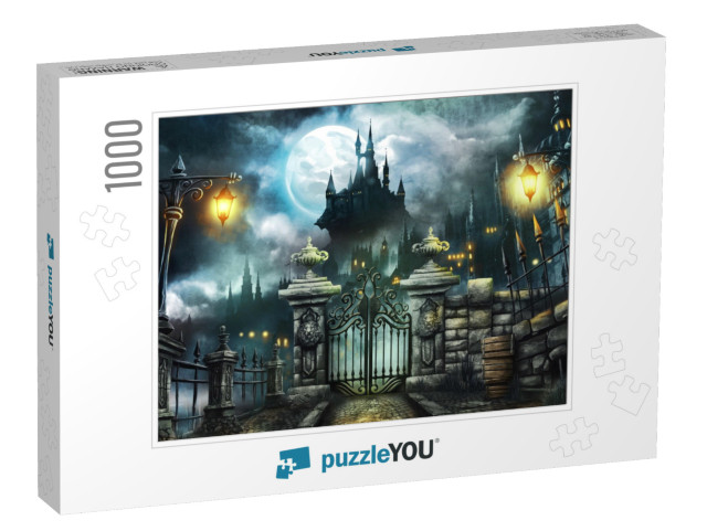 Halloween Dark Castle with Full Moon Wallpaper... Jigsaw Puzzle with 1000 pieces